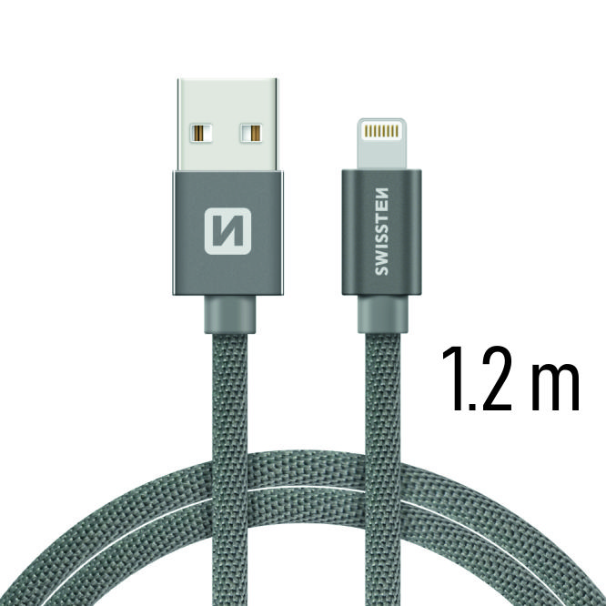 Levně Datový kabel Swissten Textile USB Lightning 1,2 M, grey