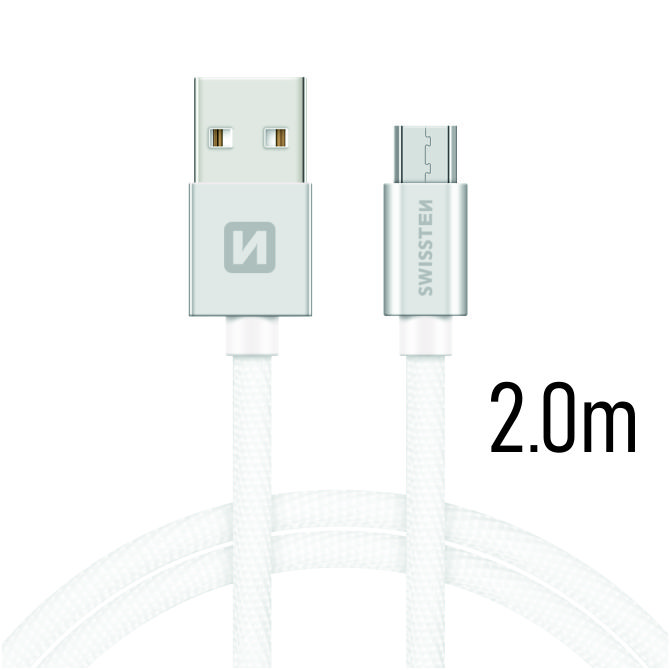 Datový kabel Swissten Textile USB / microUSB 2m, silver