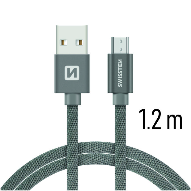 Levně Datový kabel Swissten Textile USB / microUSB 1,2m, grey