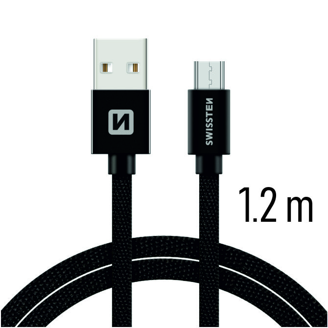 Datový kabel Swissten Textile USB / microUSB 1,2m, black