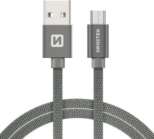 Levně Datový kabel Swissten Textile USB / microUSB 0,2m, grey