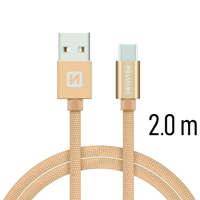 Datový kabel Swissten Textile USB / USB C 2 M, gold
