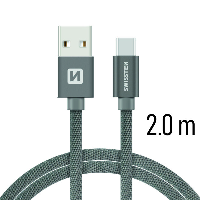 Levně Datový kabel Swissten Textile USB / USB-C 2 M, grey