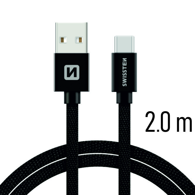 Datový kabel Swissten Textile USB / USB-C, 2 M, black