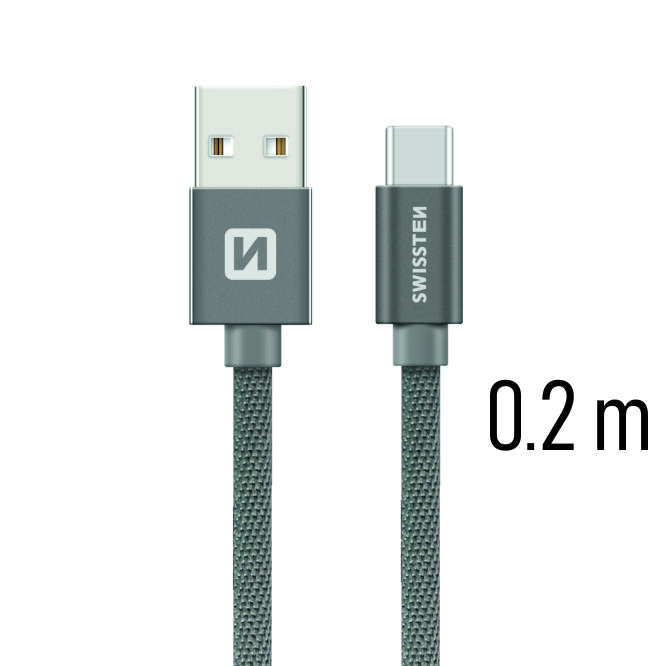 Datový kabel Swissten Textile USB / USB-C 0,2 M, grey