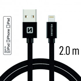 Datový kabel Swissten Textile USB /  Lightning MFi 2,0m,  black