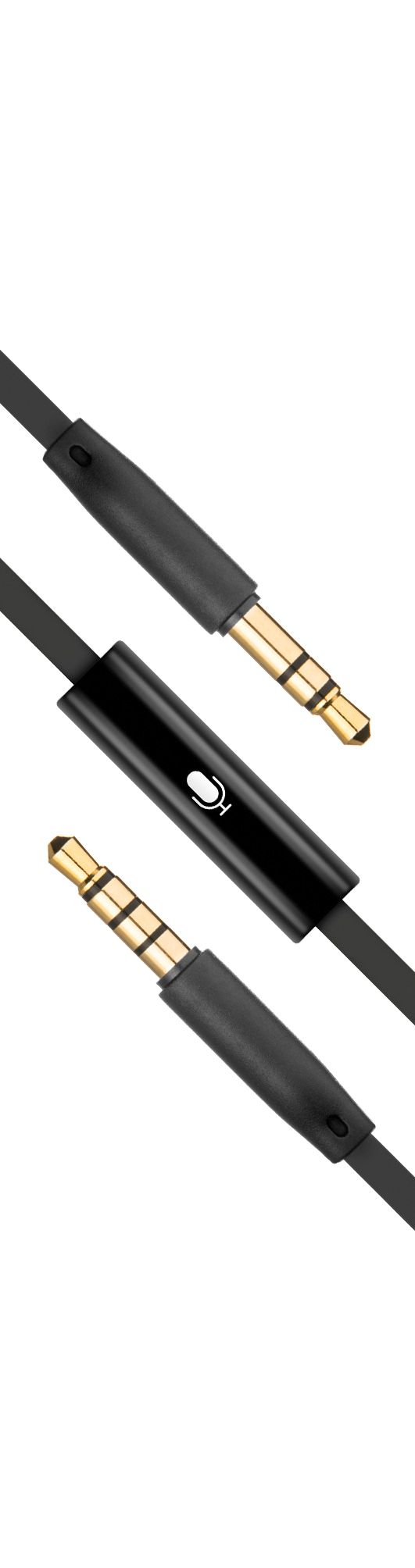 Plochý AUX kabel Fixed s konektory 2 x 3,5 mm jack s mikrofonem černý