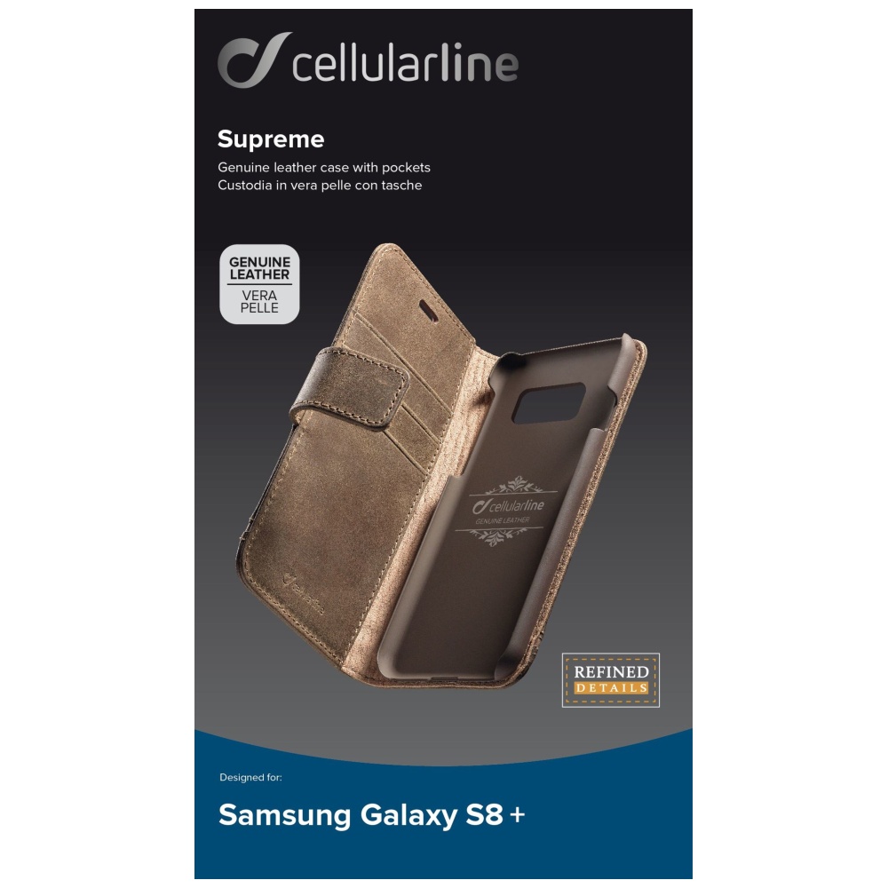 Prémiové kožené pouzdro Cellularline Supreme pro Samsung Galaxy S8 Plus hnědé