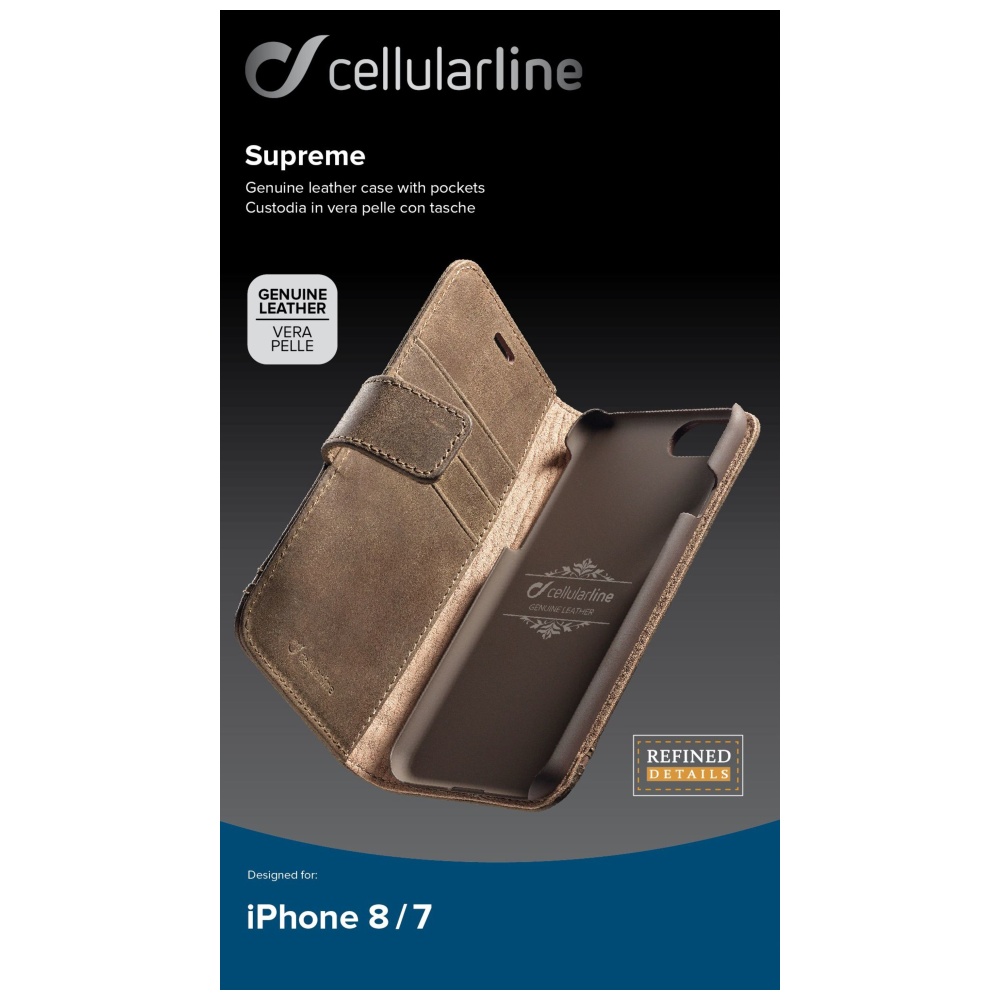 Prémiové kožené pouzdro Cellularline Supreme pro Apple iPhone 7/8 hnědé