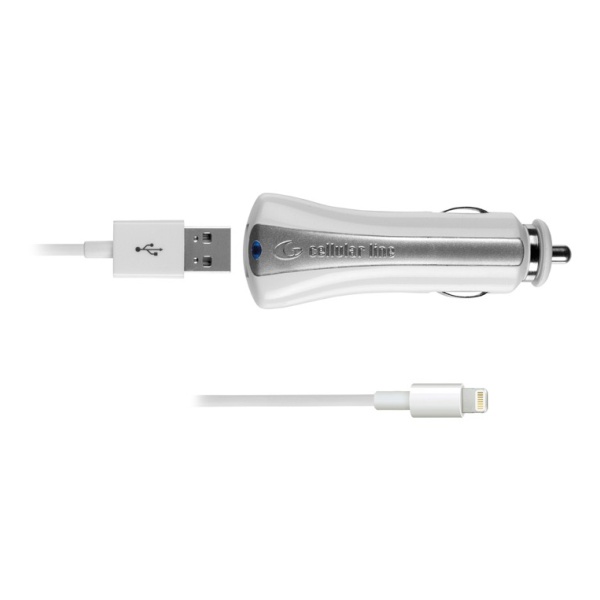 Autonabíječka CellularLine s USB výstupem + Lightning kabel 1A bílá