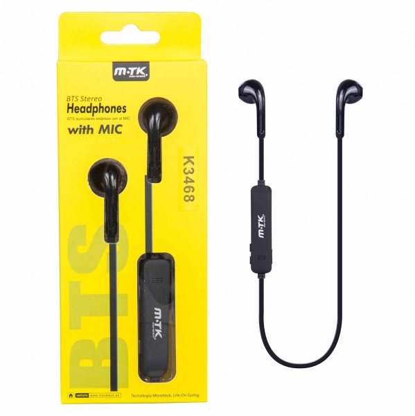 Bluetooth HF sluchátka do uší PLUS, s mikrofonem a tlačítkem K3468 woow, black.
