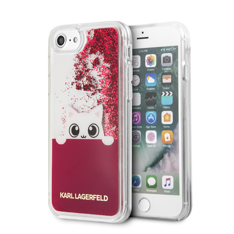 Silikonové pouzdro Karl Lagerfeld Peek a Boo Case Glitter na iPhone 7/8, Fuchsia