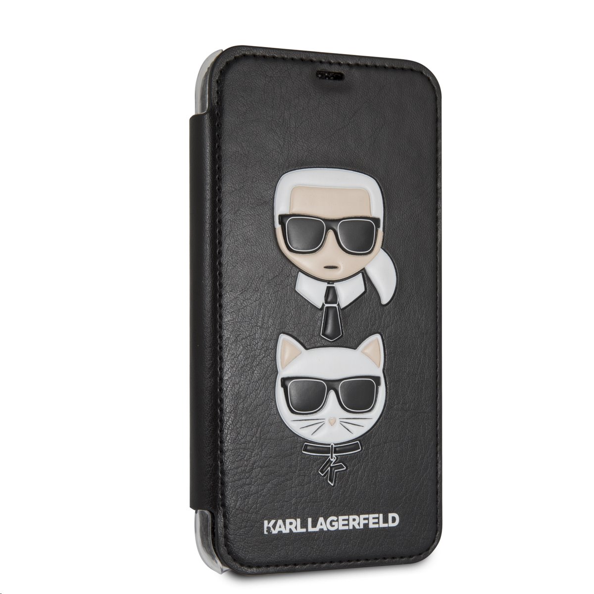 Pouzdro book Karl Lagerfeld Karl and Choupette na iPhone XR, Black