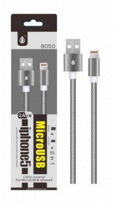 Datový a nabíjecí kabel PLUS 8050, MicroUSB + iPhone Lightning, metal