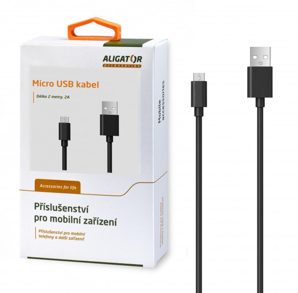 Datový a nabíjecí kabel ALIGATOR AS108, Micro USB, délka 2m, 2A, Black