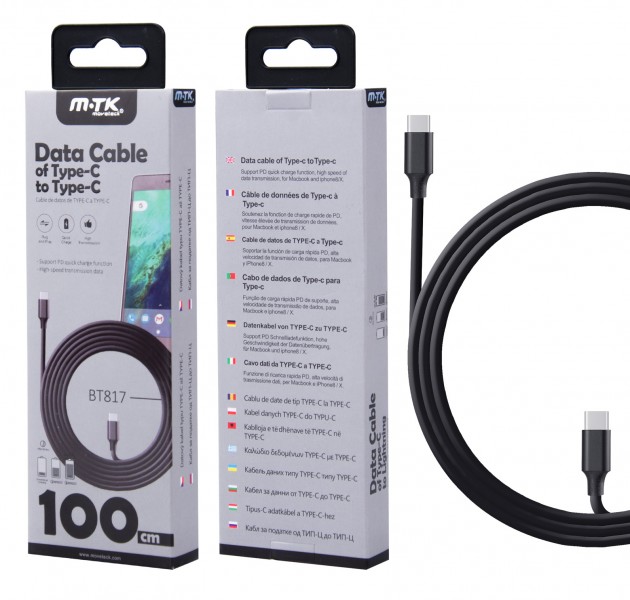 Datový kabel PLUS BT817 USB-C - USB-C s podporou QC 3.0, Black