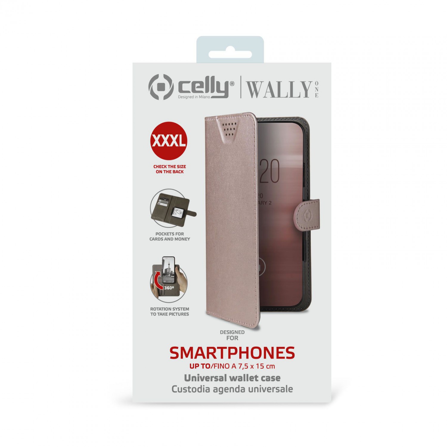 CELLY Wally One univerzální flipové pouzdro velikost XXXL pro 5.5" - 6.0", růžové