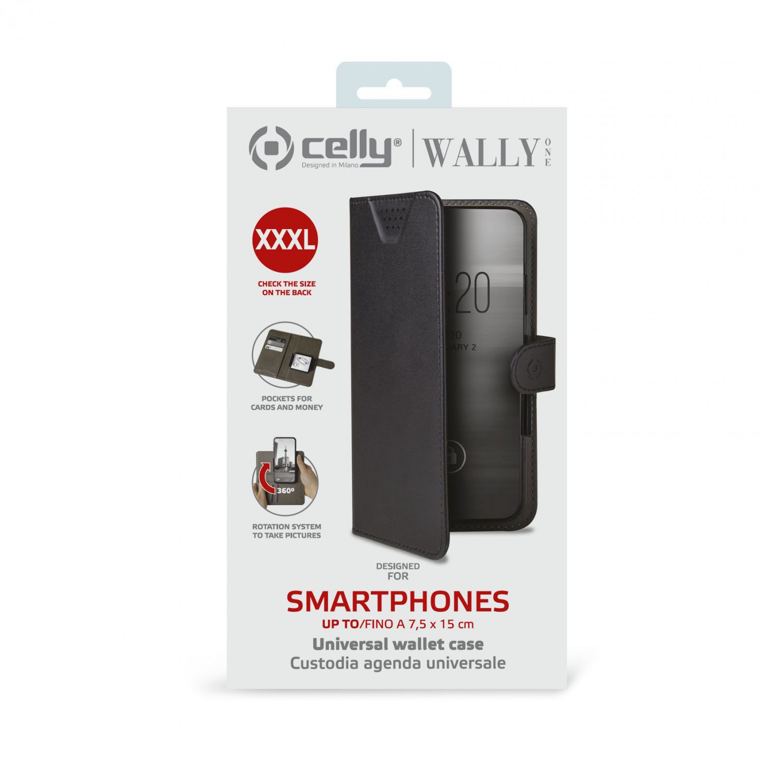 CELLY Wally One univerzální flipové pouzdro velikost XXXL pro 5.5" - 6.0", černé