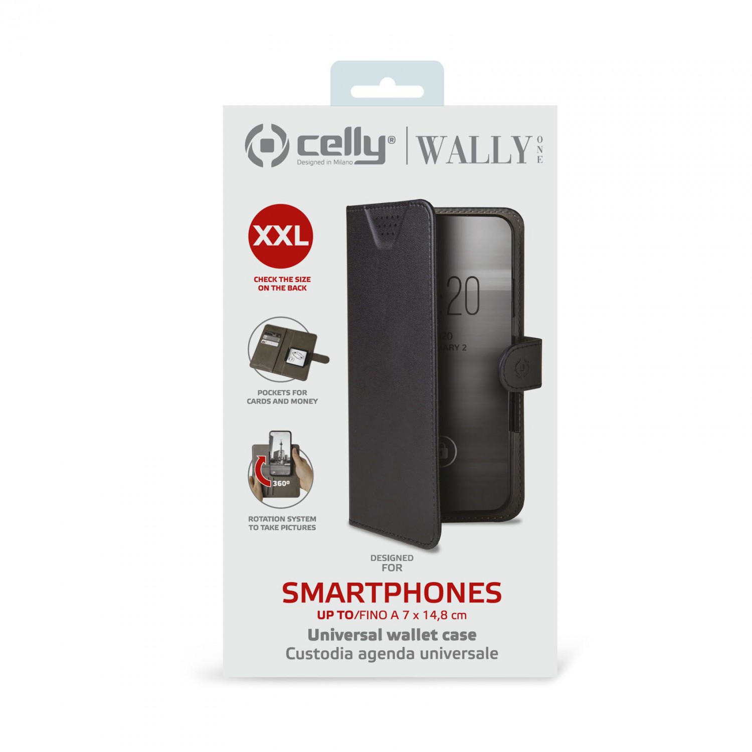 CELLY Wally One univerzální flipové pouzdro velikost XXL pro 5.0" - 5.5", černé