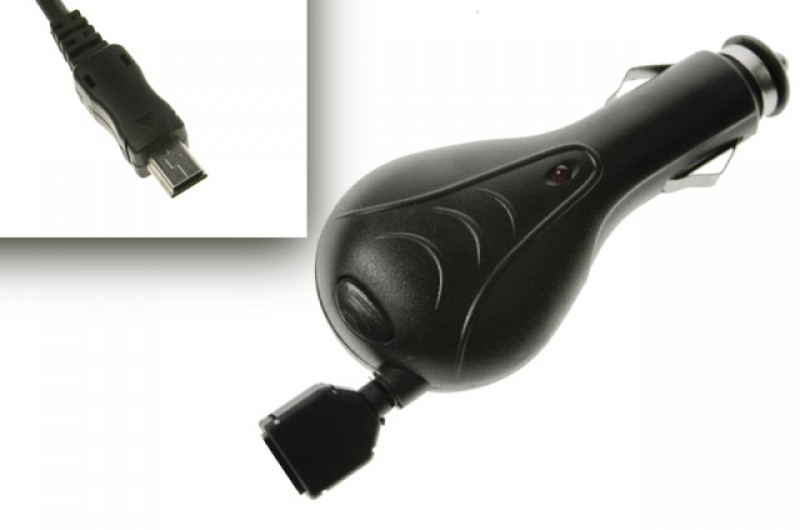 Samonavíjecí autonabíječka miniUSB 1A pro HTC/ Sony Ericsson X1 Xperia, Black