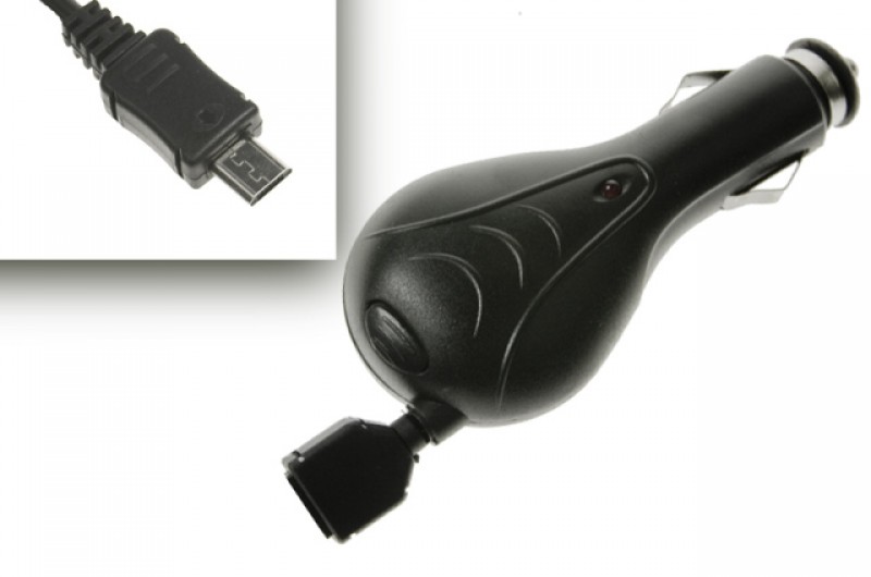Samonavíjecí autonabíječka microUSB 0,5A pro HTC/Sony Ericsson/Nokia/Samsung, Black