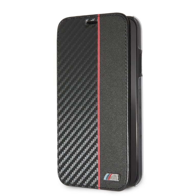 BMW Carbon Book BMBKTRI61CAPRB BMW pouzdro flip pro Apple iPhone XR black red stripe 