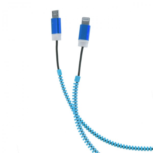 USB kabel ZIP 2in1 s konektory microUSB/iPhone5 , Blue