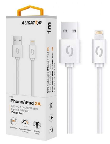 Datový kabel ALIGATOR 2A iPhone lightning 1m, white