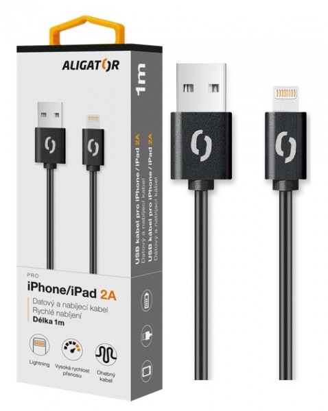 Datový kabel ALIGATOR 2A iPhone lightning 1m, Black