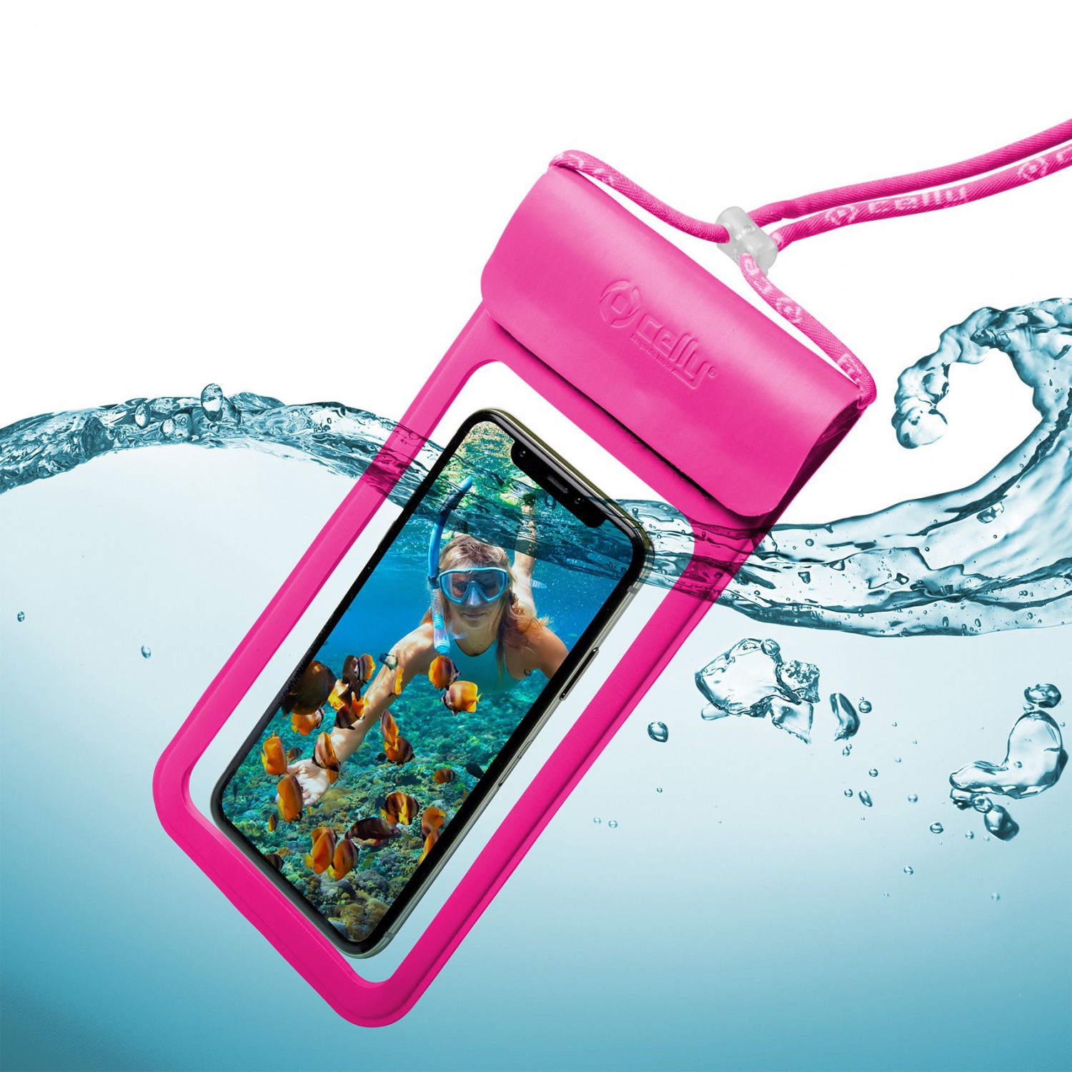 Univerzální voděodolné pouzdro CELLY Splash Bag 2019 pro telefony 6,5", růžové