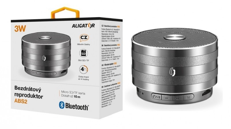 Levně Bluetooth kovový reproduktor ALIGATOR ABS2, micro SD, černá