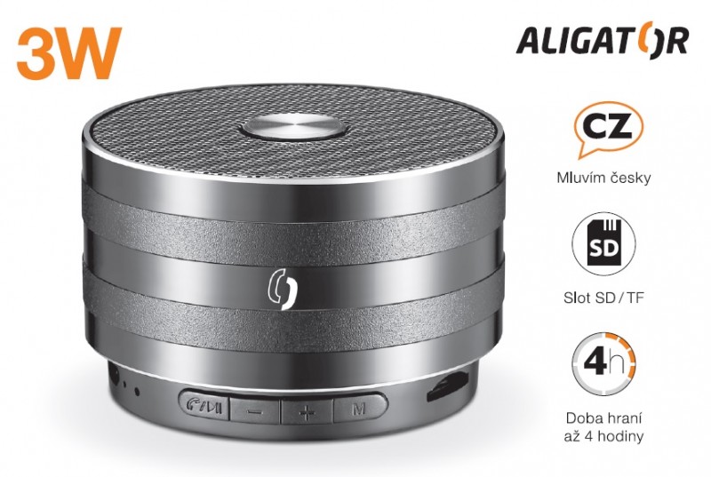 Bluetooth kovový reproduktor ALIGATOR ABS2, micro SD, černá