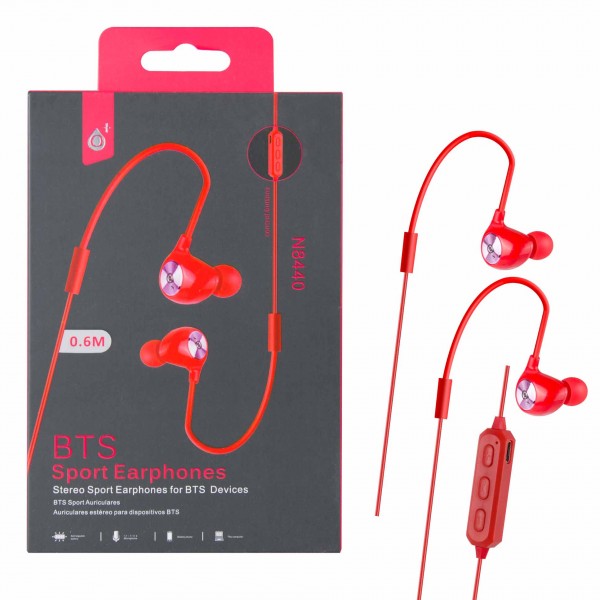 Bluetooth HF sluchátka do uší PLUS, s mikrofonem a tlačítkem N8440 sport, červená
