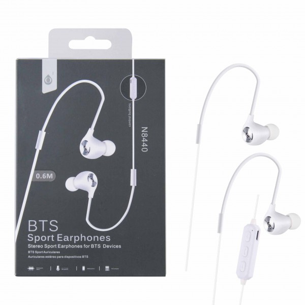 Bluetooth HF sluchátka do uší PLUS, s mikrofonem a tlačítkem N8440 sport, bílá