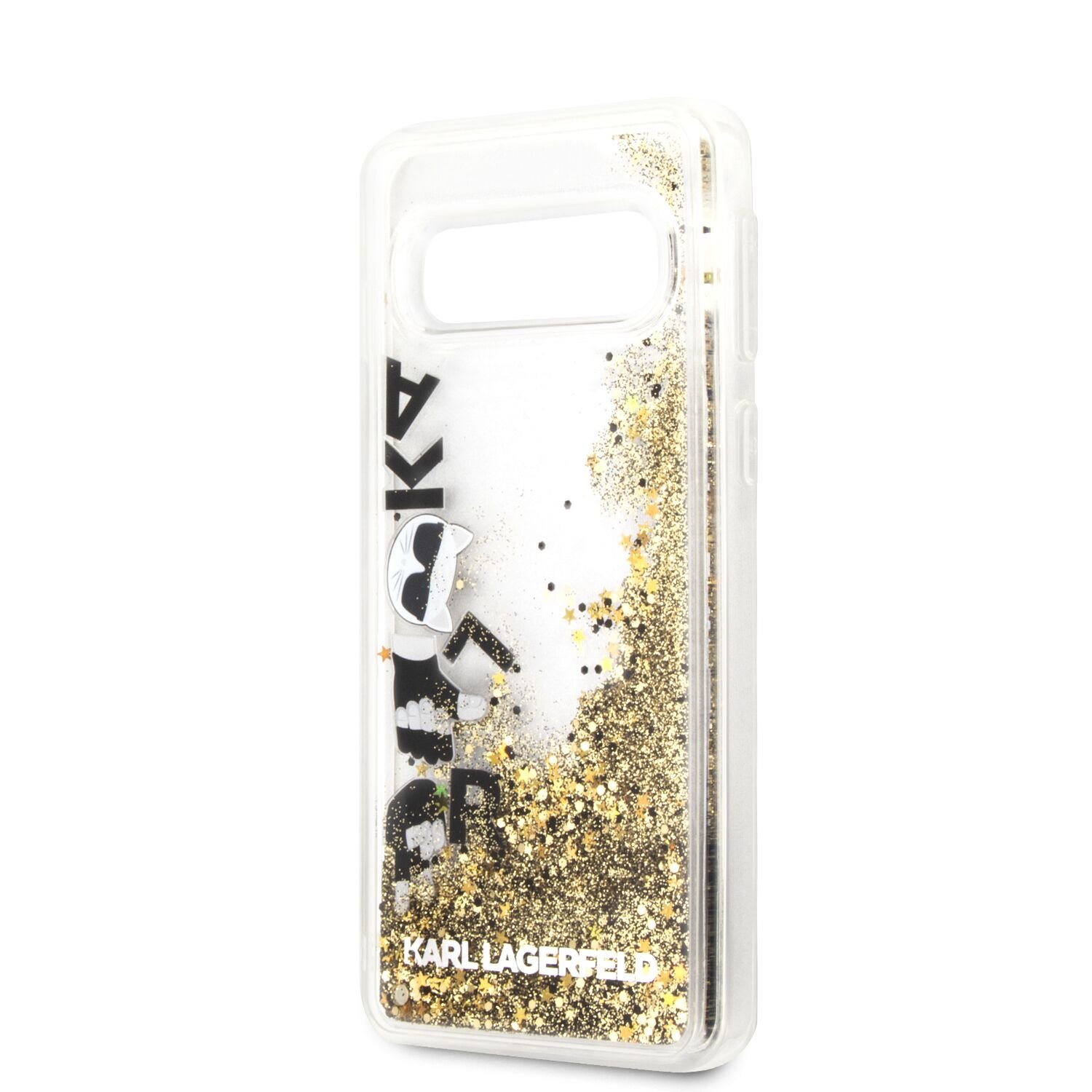 Silikonové pouzdro Karl Lagerfeld Glitter Floatting pro Samsung Galaxy S10e, black gold