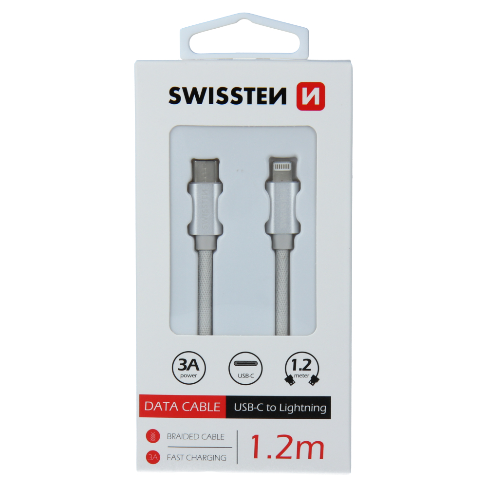 Levně Datový kabel Swissten Textile USB-C/Lightning, 1,2m, stříbrný