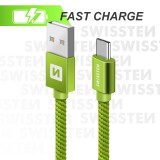 Datový kabel Swissten Textile USB/USB-C, 0,2m, zelený