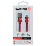 Datový kabel Swissten Textile USB/USB-C, 1,2m, červený