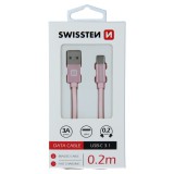 Datový kabel Swissten Textile USB/USB-C, 0,2m, růžovo/zlatý