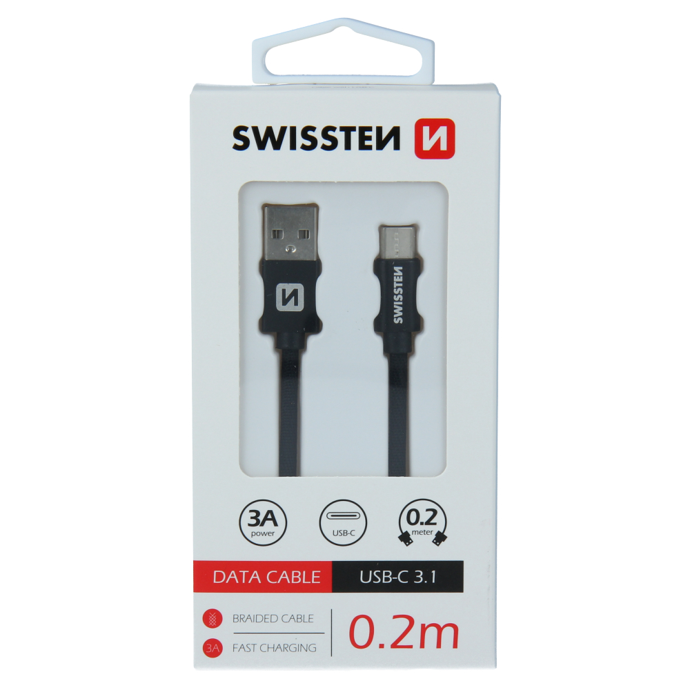 Datový kabel Swissten Textile USB/USB-C, 0,2m, černý