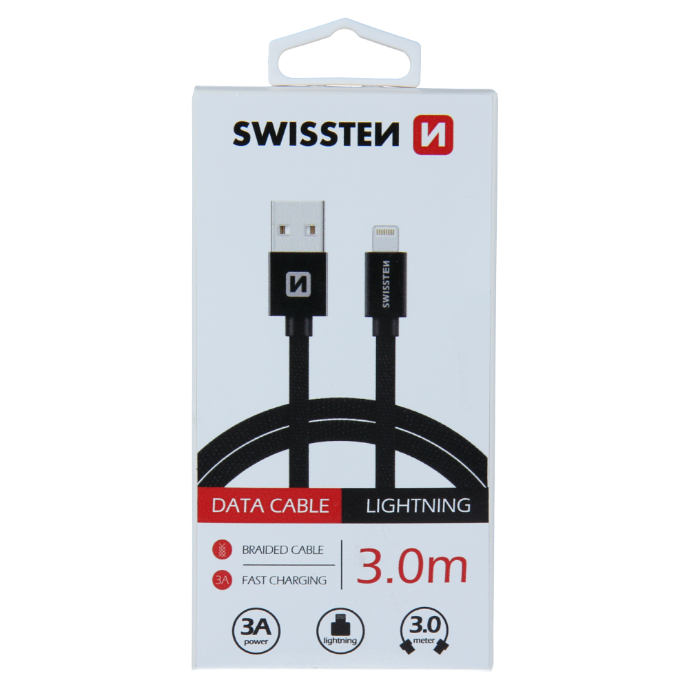 Datový kabel Swissten Textile USB/Lightning, 3,0m, černý