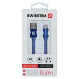Datový kabel Swissten Textile USB/Lightning, 0,2m, modrý