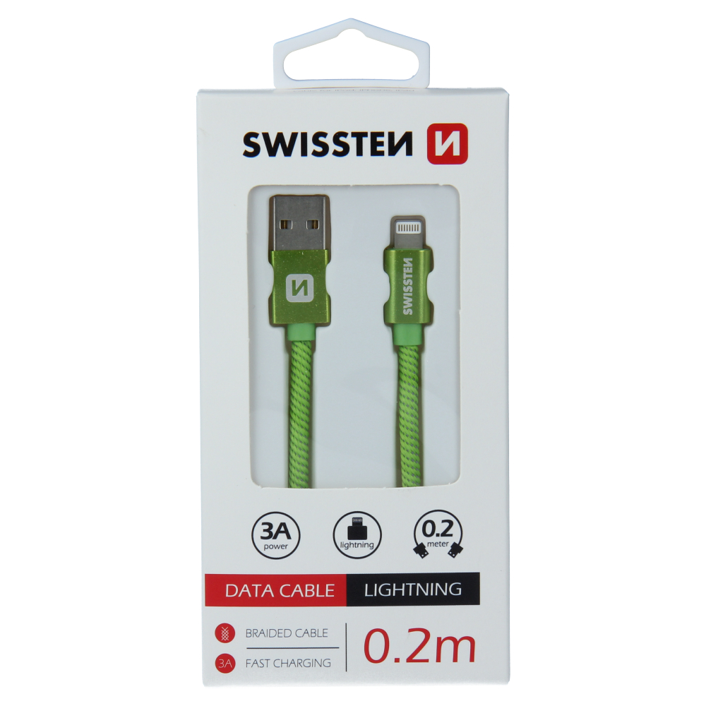 Datový kabel Swissten Textile USB/Lightning, 0,2m, zelený