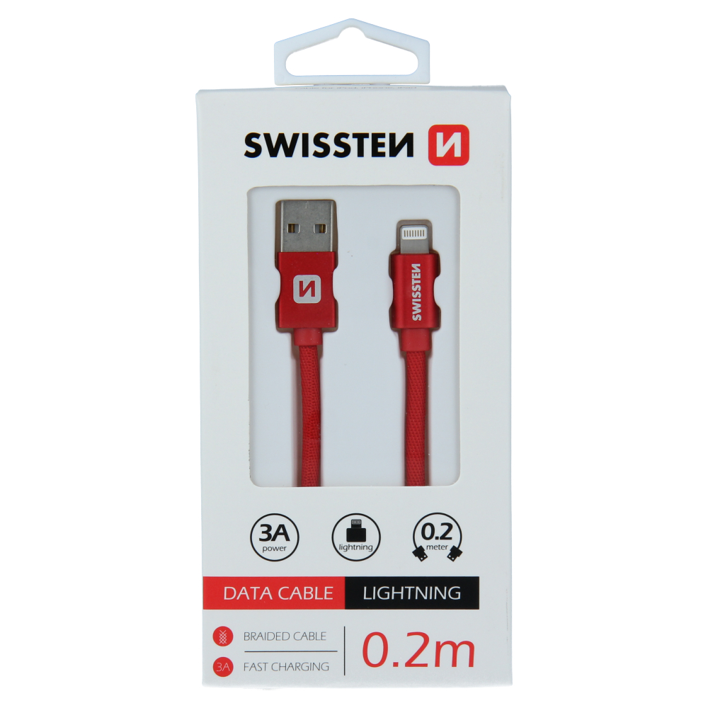 Levně Datový kabel Swissten Textile USB/Lightning, 0,2m, červený