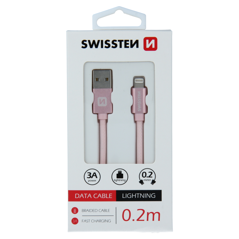Levně Datový kabel Swissten Textile USB/Lightning, 0,2m, růžovo/zlatý