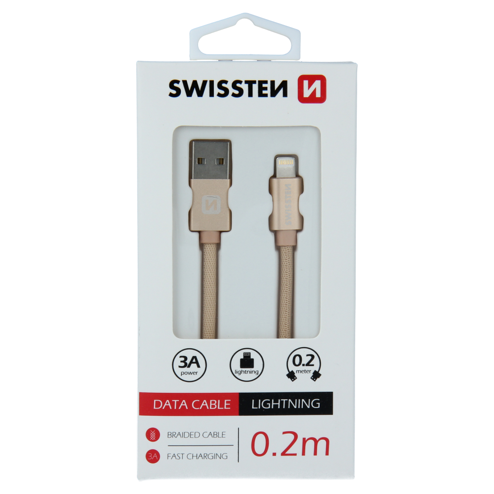 Levně Datový kabel Swissten Textile USB/Lightning, 0,2m, zlatý