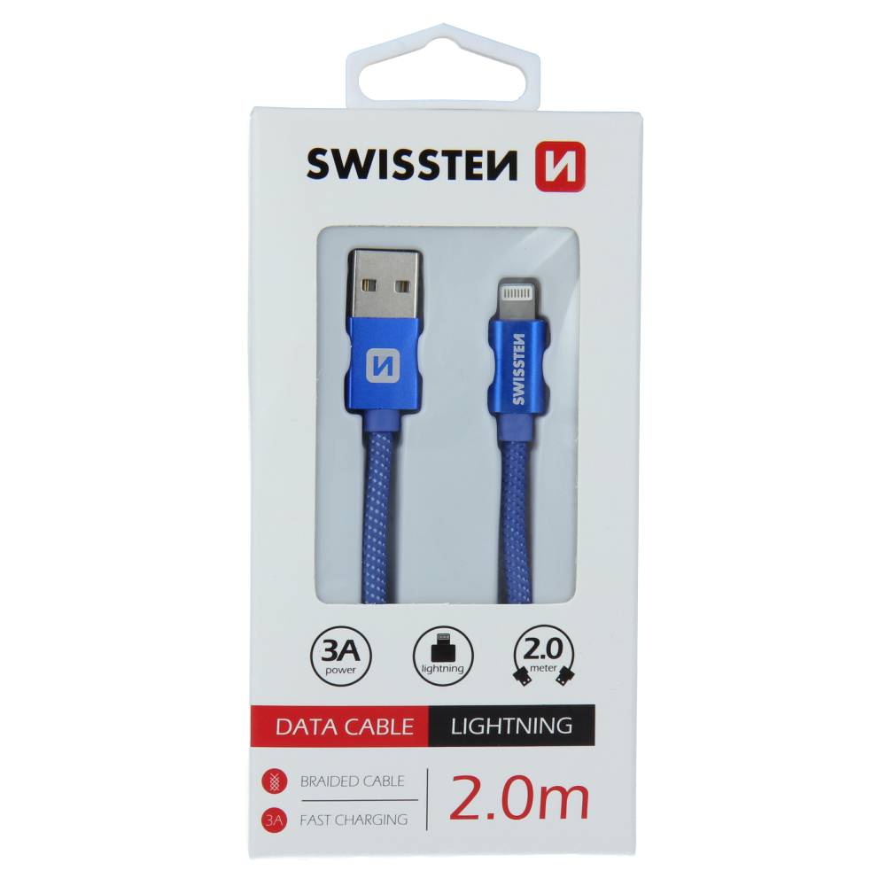 Levně Datový kabel Swissten Textile USB/Lightning, 2,0m, modrý