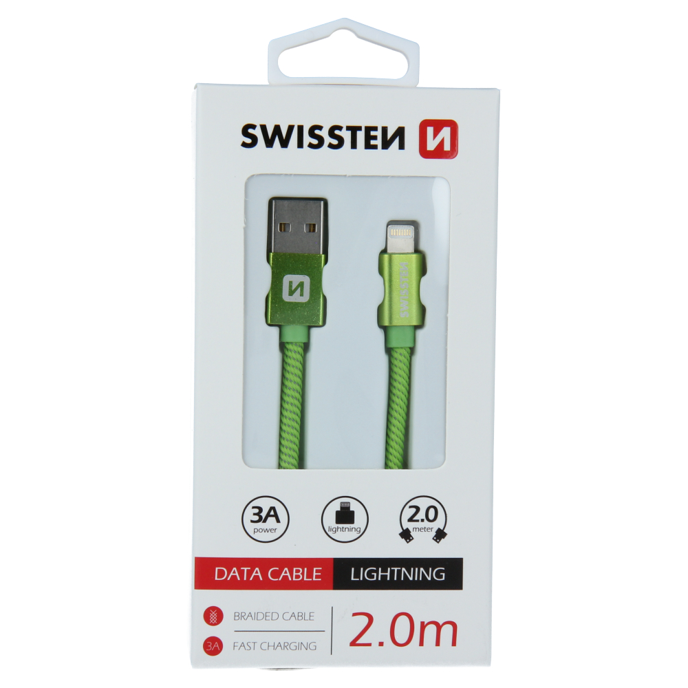Levně Datový kabel Swissten Textile USB/Lightning, 2,0m, zelený