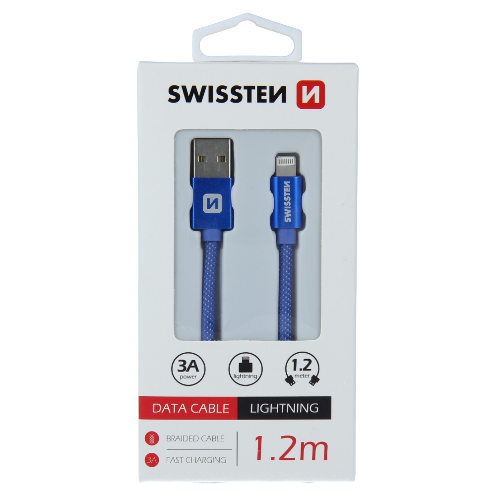 Levně Datový kabel Swissten Textile USB/Lightning, 1,2m, modrý