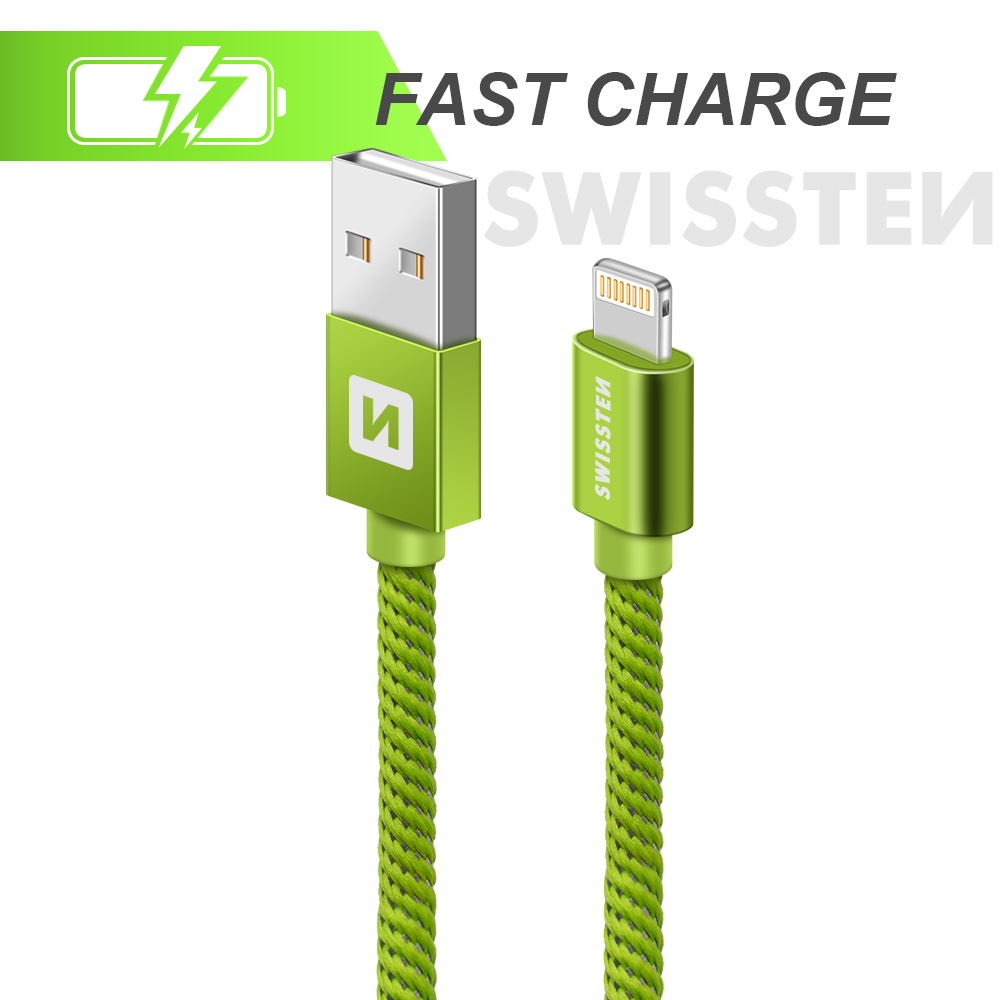 Datový kabel Swissten Textile USB/Lightning, 1,2m, zelený